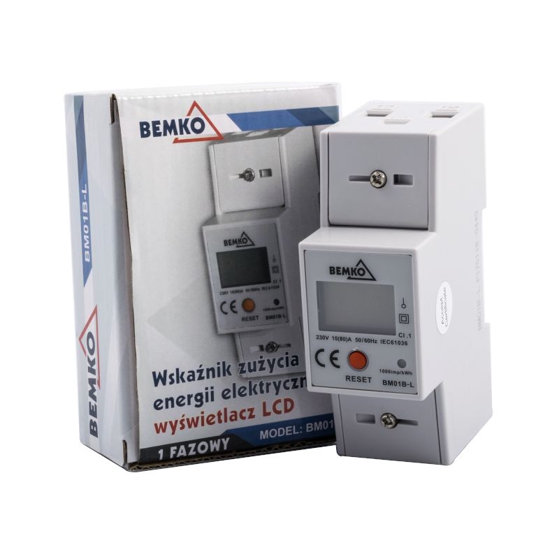 Liczniki-jednofazowe - jednofazowy licznik energii elektroniczny na szynę bm01b-l 10 (80a) bemko firmy BEMKO 