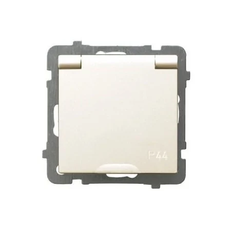 Gniazda-podwojne-podtynkowe - gniazdo ecru hermetyczne z uziemieniem z klapką gph-1gz/m/27/w as ospel 