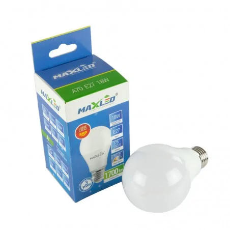Gwint-trzonek-e27 - żarówka led e27 a70 18w-120w 1700lm 240° 3000k ciepły energy f maxled 