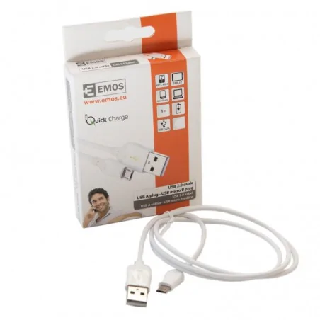 Kable-usb - przewód usb 2.0 wtyk a - wtyk micro b, quick charge,1m biały sm7004w emos - 2335070410 