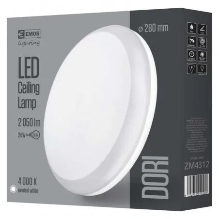 Plafony - oprawa led okrągła dori 24w ip54 neutralna biel emos - 1539043060 