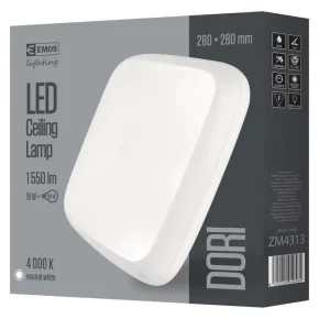 Plafony - oprawa led kwadratowa dori 18w ip54 neutralna biel emos - 1539043070 