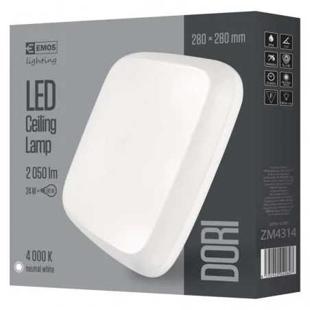 Plafony - oprawa led kwadratowa dori 24w ip54 neutralna biel emos - 1539043080 