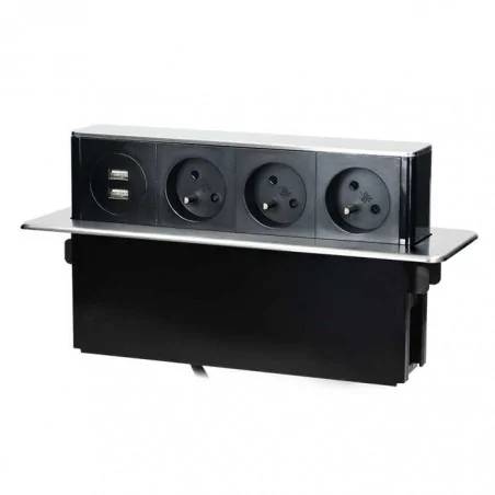 Gniazda-meblowe - gniazdo meblowe wysuwane z blatu z płaskim frezowanym rantem i ładowarką usb+przewód czarno-srebrny or-gm-9009/b-g orno 