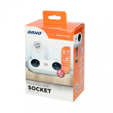 Gniazda-meblowe - meblowe gniazdo nablatowe białe z uchwytem montażowym 2p+z 2xusb or-ae-13133/w orno 