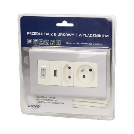 Przedluzacze-elektryczne - przedłużacz biurkowy z wyłącznikiem i ładowarką usb 1x2p+z 1x2p/ii 1xusb or-ae-1328 orno 