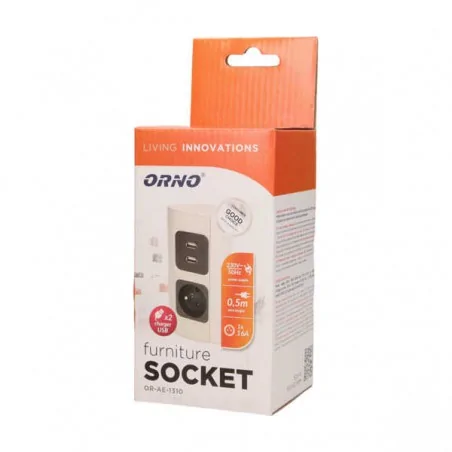 Gniazda-meblowe - gniazdo meblowe podszafkowe z usb srebrne 1x2p 2xusb or-ae-1310 orno 