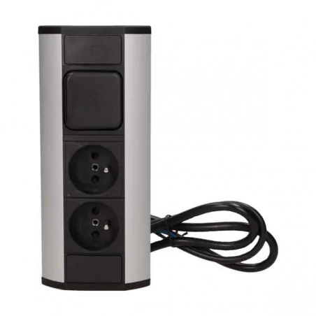 Gniazda-meblowe - gniazdo meblowe podszafkowe czarno-srebrne z wyłącznikiem 2x2p+z or-gm-9002/b-g orno 