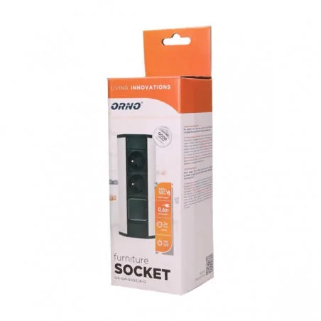 Gniazda-meblowe - gniazdo meblowe podszafkowe czarno-srebrne z wyłącznikiem 2x2p+z or-gm-9002/b-g orno 