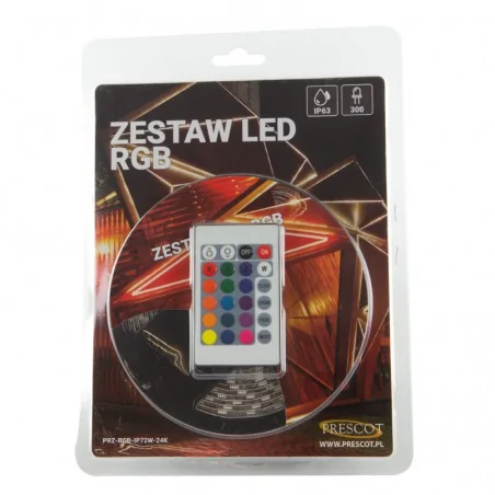 Tasmy-led - taśma led 5m z pilotem prz-rgb-ip72w-24k led rgb 300led smd5050 12v 72w 5m ip63 pilot 24 przyc. prescot 