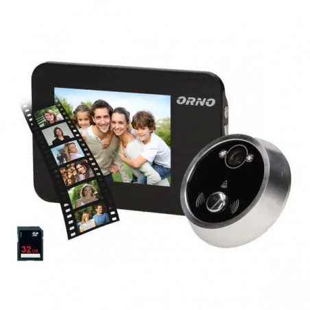 Wideodomofony - elektroniczny wizjer do drzwi na baterie z dzwonkiem podświetleniem nocnym zoomem i funkcją nagrywania na kartę or-wiz-1102 orno 