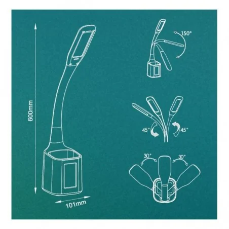 Lampki-biurkowe - biała lampka led na biurko z przybornikiem i funkcją zegarka 6w 5500k hg014 emma nilsen 