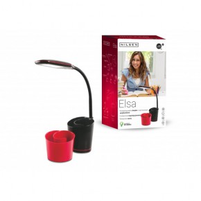 Lampki-biurkowe - lampka led na biurko czarno-czerwona z przybornikiem elsa px037e nilsen