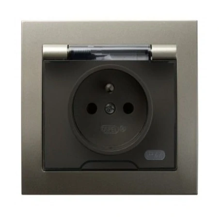 Gniazda-pojedyncze-podtynkowe - satynowe gniazdo bryzgoszczelne z uziemieniem gph-1wz/45/d kier ospel 