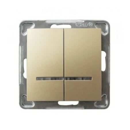 Wylaczniki-podwojne - złoty podwójny włącznik z podświetleniem łp-2ys/m/28 impresja ospel 