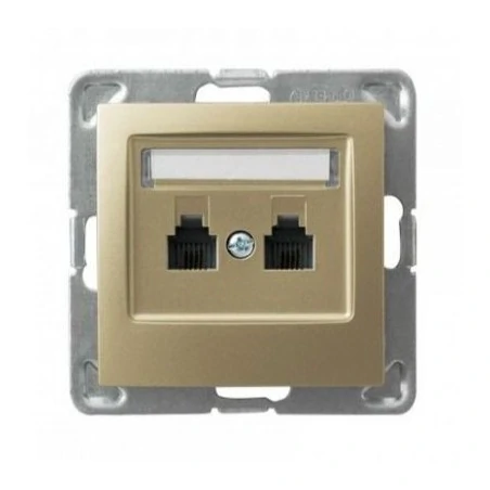 Gniazda-telefoniczne - równoległe złote podwójne gniazdo telefoniczne rj11 gpt-2yr/m/28 impresja ospel 
