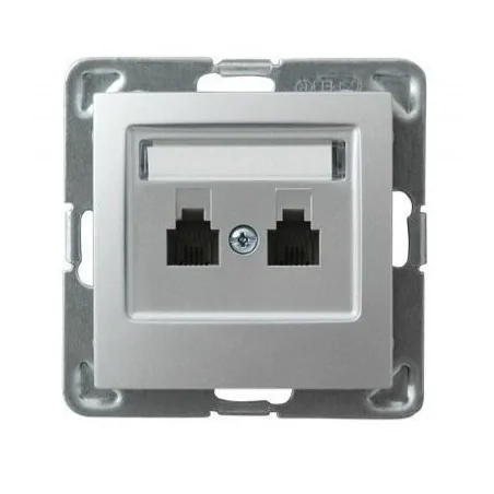 Gniazda-telefoniczne - podwójne srebrne równoległe gniazdo telefoniczne rj11 gpt-2yr/m/18 impresja ospel 