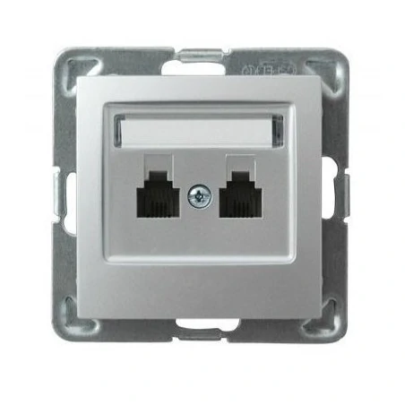 Gniazda-telefoniczne - podwójne srebrne gniazdo telefoniczne rj11 gpt-2yn/m/18 impresja ospel 