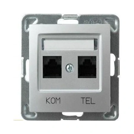 Gniazda-komputerowe - srebrne gniazdo komputerowo-telefoniczne rj45+rj11 kat. 5e gpkt-y/k/m/18 impresja ospel 