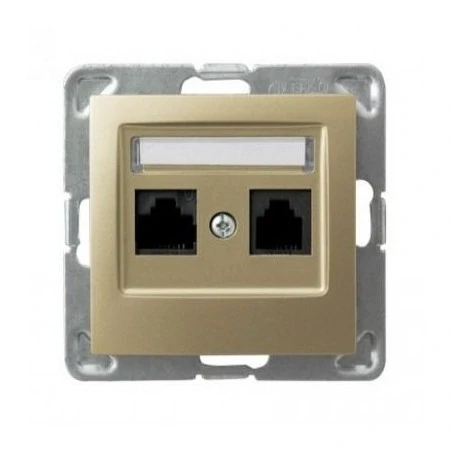 Gniazda-komputerowe - podwójne gniazdo sieciowe złote rj45 5e mmc ekranowe gpk-2y/ke/m/28 impresja ospel 