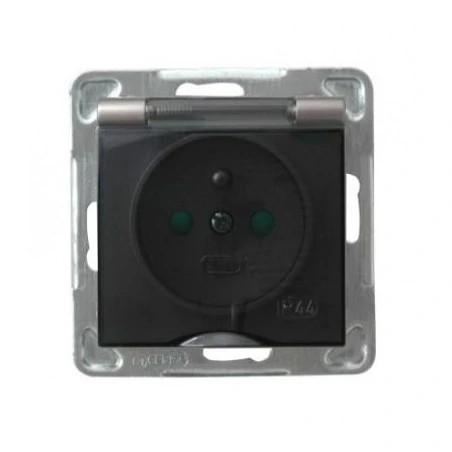 Gniazda-pojedyncze-podtynkowe - tytanowe pojedyncze gniazdo z klapką ip44 z przesłonami gph-1yzp/m/23/d impresja ospel 