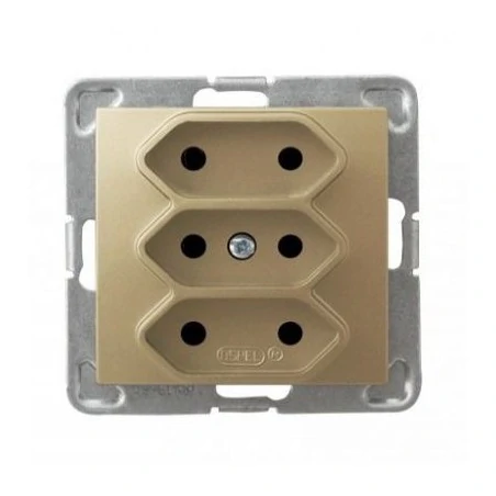 Gniazda-potrojne-podtynkowe - potrójne złote gniazdo elektryczne podtynkowe bez uziemienia gp-3y/m/28 impresja ospel 