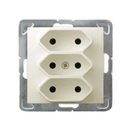 Gniazda-potrojne-podtynkowe - potrójne gniazdo elektryczne ecru podtynkowe bez uziemienia gp-3y/m/27 impresja ospel 