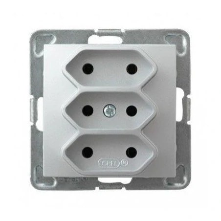 Gniazda-potrojne-podtynkowe - potrójne srebrne gniazdo elektryczne podtynkowe bez uziemienia gp-3y/m/18 impresja ospel 