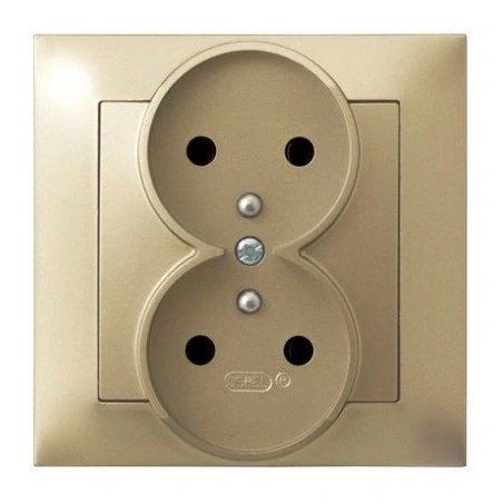 Gniazda-podwojne-podtynkowe - podwójne złote gniazdo elektryczne podtynkowe z uziemieniem z ramką gp-2yz/28 impresja ospel 