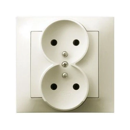 Gniazda-podwojne-podtynkowe - podwójne gniazdo elektryczne ecru podtynkowe z uziemieniem z ramką gp-2yz/27 impresja ospel 