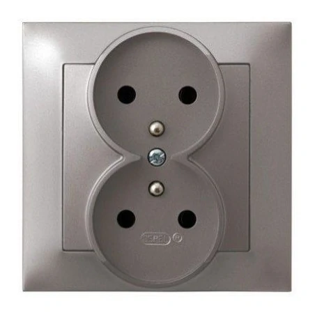 Gniazda-podwojne-podtynkowe - podwójne tytanowe gniazdo elektryczne z uziemieniem z ramką gp-2yz/23 impresja ospel 
