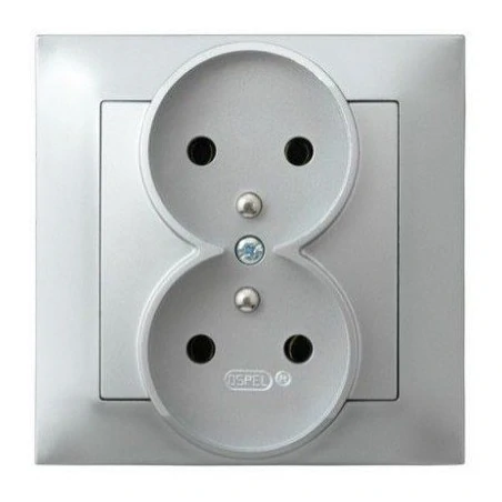 Gniazda-podwojne-podtynkowe - podwójne srebrne gniazdo elektryczne podtynkowe z uziemieniem z ramką gp-2yz/18 impresja ospel 