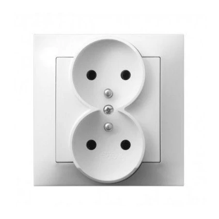 Gniazda-podwojne-podtynkowe - podwójne białe gniazdo elektryczne podtynkowe z uziemieniem z ramką gp-2yz/00 impresja ospel 