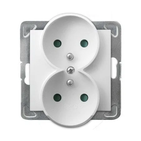 Gniazda-podwojne-podtynkowe - podwójne białe gniazdo elektryczne z uziemieniem z przesłonami torów prądowych gp-2yrzp/m/00 impresja ospel 
