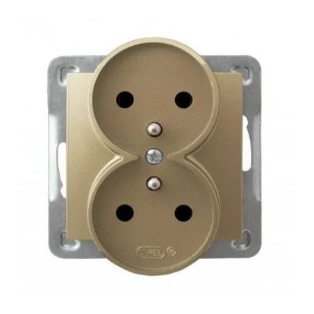 Gniazda-podwojne-podtynkowe - podwójne złote gniazdo elektryczne podtynkowe z uziemieniem gp-2yrz/m/28 impresja ospel 