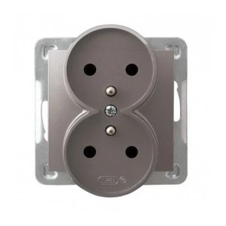 Gniazda-podwojne-podtynkowe - podwójne tytanowe gniazdo elektryczne z uziemieniem gp-2yrz/m/23 impresja ospel 