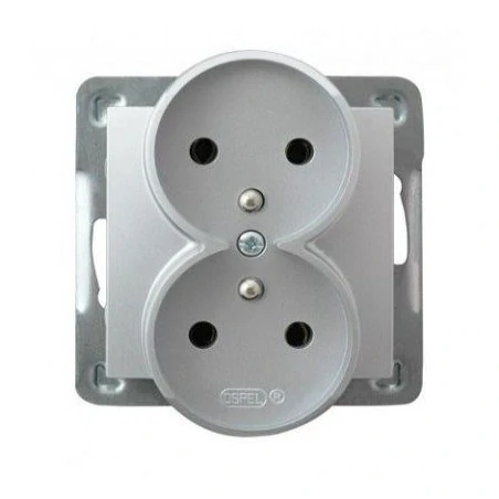 Gniazda-podwojne-podtynkowe - podwójne srebrne gniazdo elektryczne podtynkowe z uziemieniem gp-2yrz/m/18 impresja ospel 