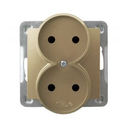 Gniazda-podwojne-podtynkowe - podwójne złote gniazdo elektryczne podtynkowe bez uziemienia gp-2yr/m/28 impresja ospel 