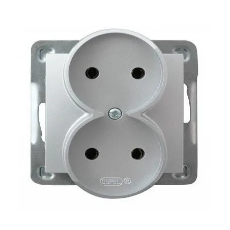 Gniazda-podwojne-podtynkowe - podwójne srebrne gniazdo elektryczne podtynkowe bez uziemienia gp-2yr/m/18 impresja ospel 