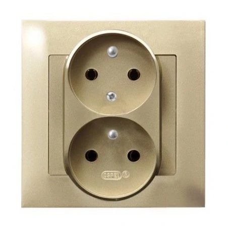 Gniazda-podwojne-podtynkowe - podwójne złote gniazdo elektryczne podtynkowe z uziemieniem z funkcią niezamienności faz gp-2yc/28 impresja ospel 