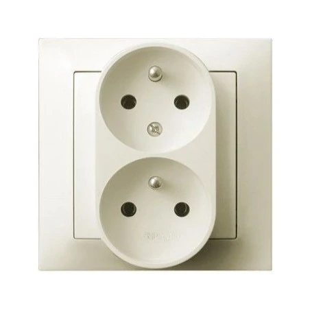Gniazda-podwojne-podtynkowe - podwójne gniazdo elektryczne podtynkowe ecru z uziemieniem z funkcją niezamienności faz gp-2yc/27 impresja ospel 
