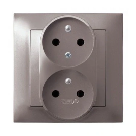 Gniazda-podwojne-podtynkowe - podwójne tytanowe gniazdo elektryczne z uziemieniem z funkcją niezamienności faz gp-2yc/23 impresja ospel 
