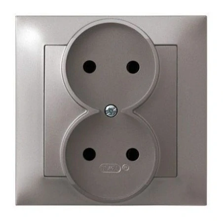 Gniazda-podwojne-podtynkowe - podwójne tytanowe gniazdo elektryczne bez uziemienia gp-2y/23 impresja ospel 