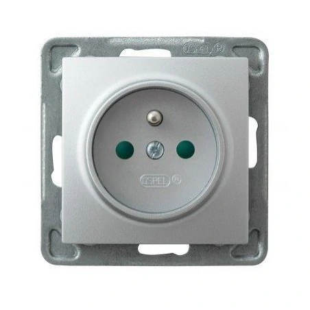 Gniazda-pojedyncze-podtynkowe - srebrne gniazdo elektryczne podtynkowe z uziemieniem z przesłonami torów gp-1yzp/m/18 impresja ospel 