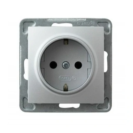 Gniazda-pojedyncze-podtynkowe - srebrne gniazdo elektryczne pojedyncze z uziemieniem schuko gp-1ys/m/18 impresja ospel 