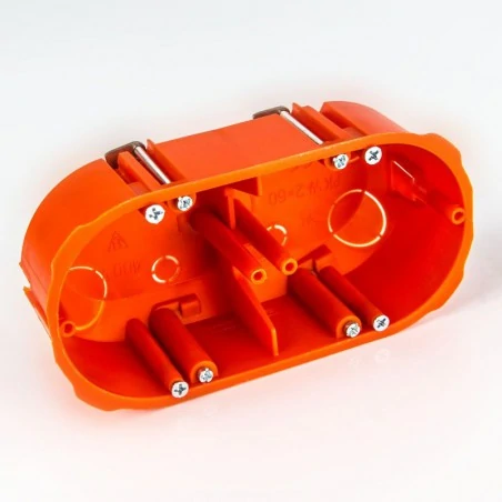 Puszki-podtynkowe - puszka montażowa podwójna podtynkowa do ścian pustych 2x60 mm pk-2x60f elektro-plast 
