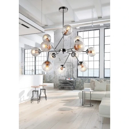 Lampy-sufitowe - efektowna lampa wisząca chrom + miedź 12x40w e14 best 30-64806 candellux 