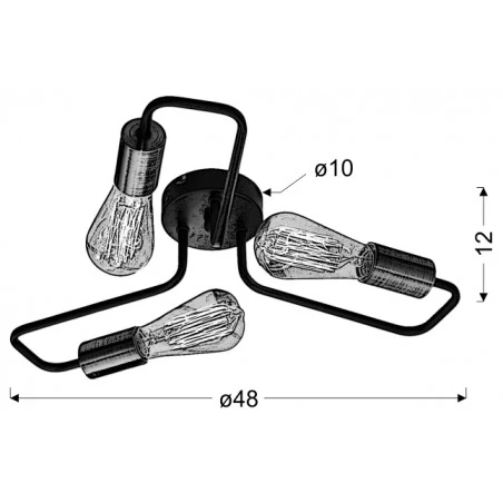 Lampy-sufitowe - czarna lampa sufitowa bez kloszy  loft 3x60w e27 herpe 33-66916 candellux 