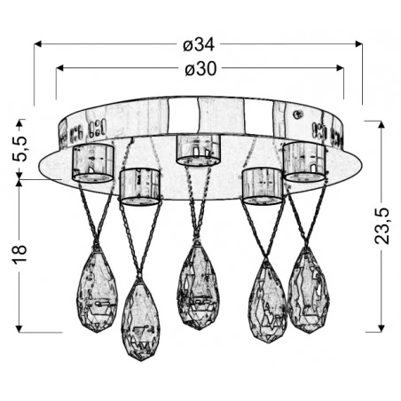 Plafony - nietuzinkowa lampa sufitowa led z szklanymi kryształami  5x3w prisma 98-25722 candellux 