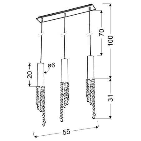 Lampy-sufitowe - lampa wisząca chromowa z wiszącymi kryształkami 3x3w led gu10 duero 33-25272 candellux 